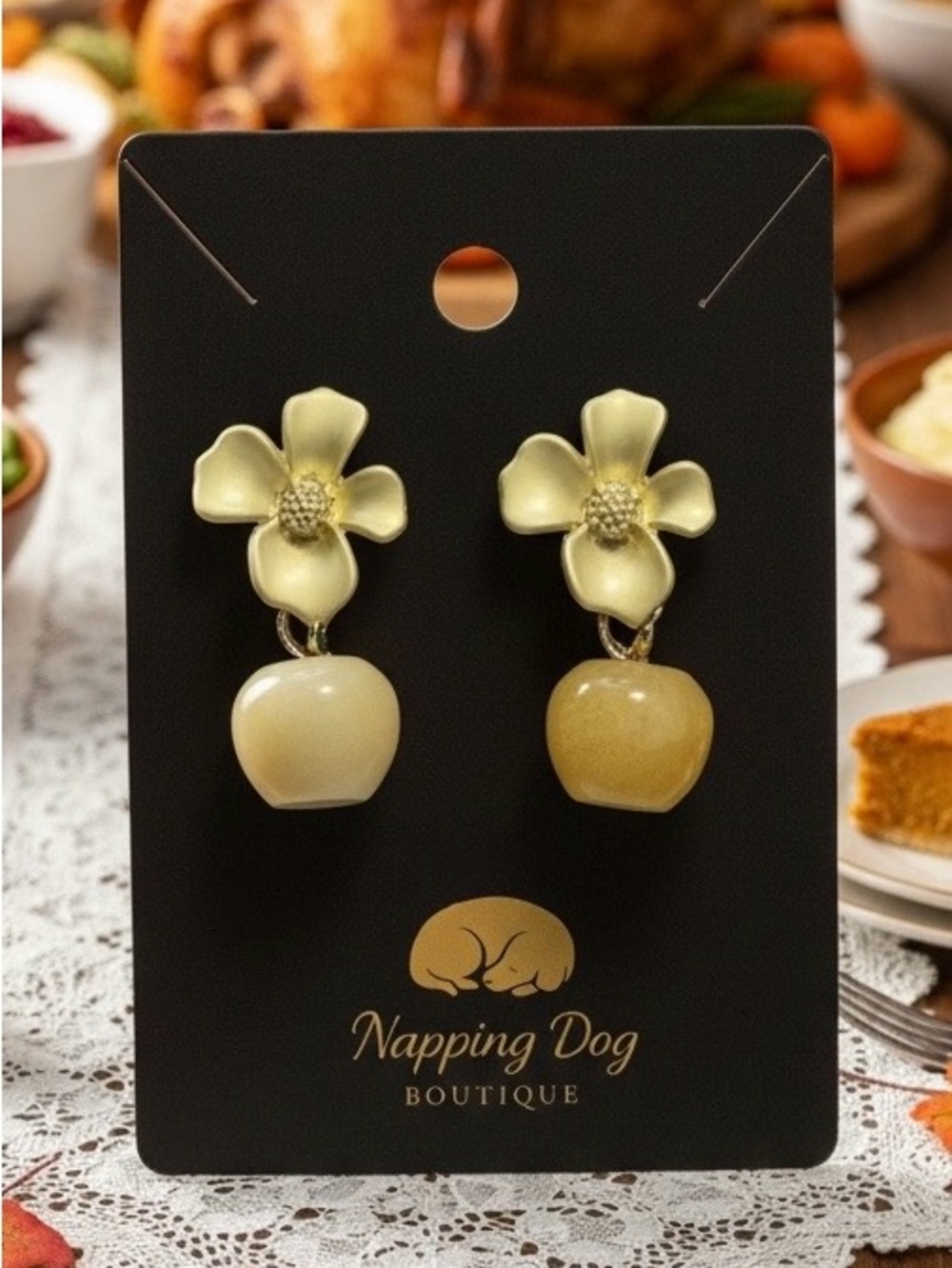 Yellow Jade Dangle Earrings with Gold-Tone Flower Posts – Natural Stone Earrings